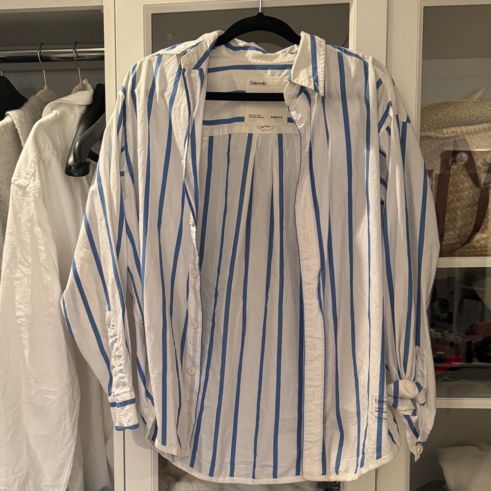 Entireworld Blue and White Striped Casual Shirt